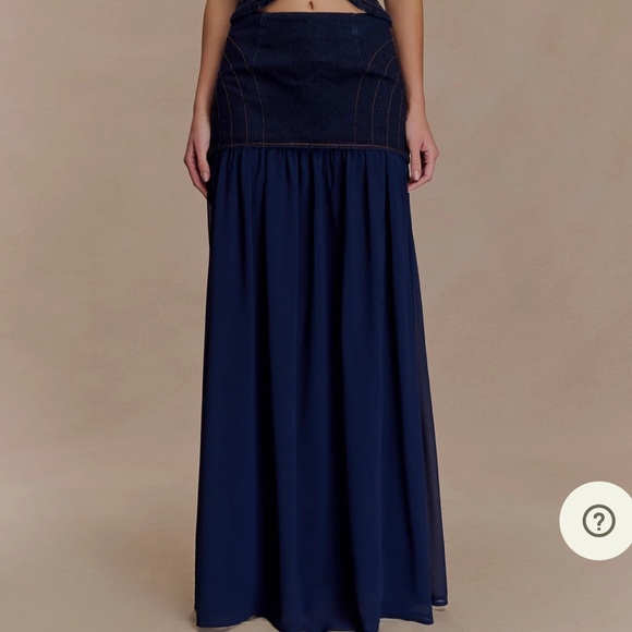 NWT MESHK TULLY CHIFFON DENIM MAXI SKIRT - Picture 1 of 6